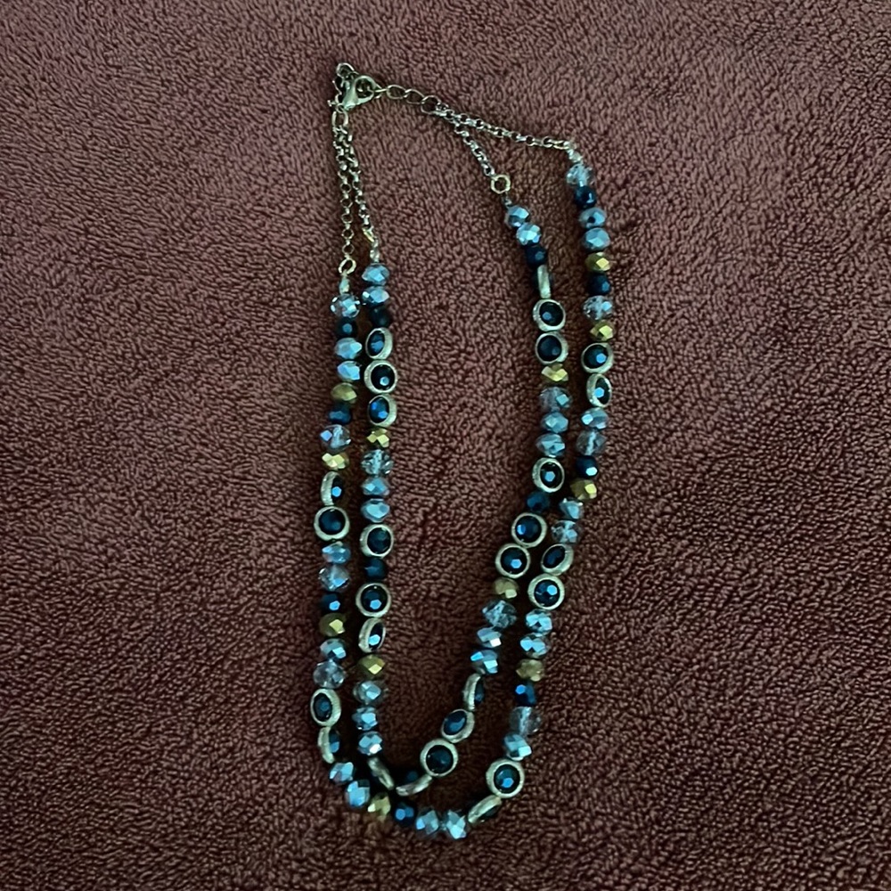 Beautiful navy and clear bead necklace